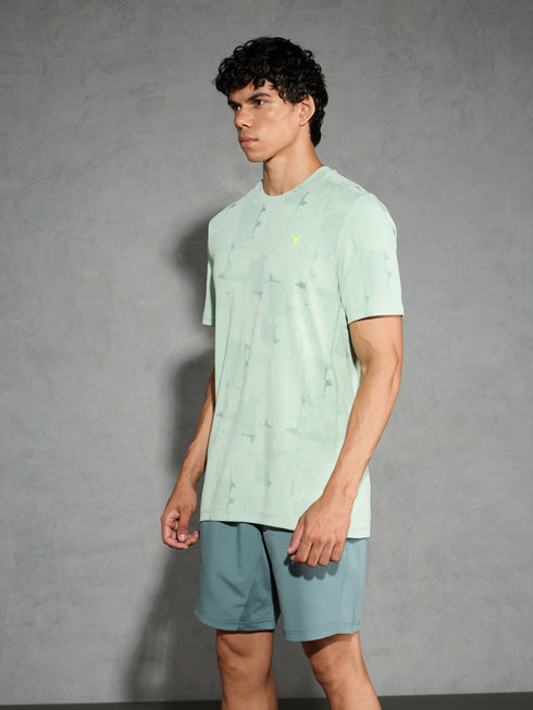 Men Jacquard Slim Fit Crew Neck T-shirt with DOUBLE COOL