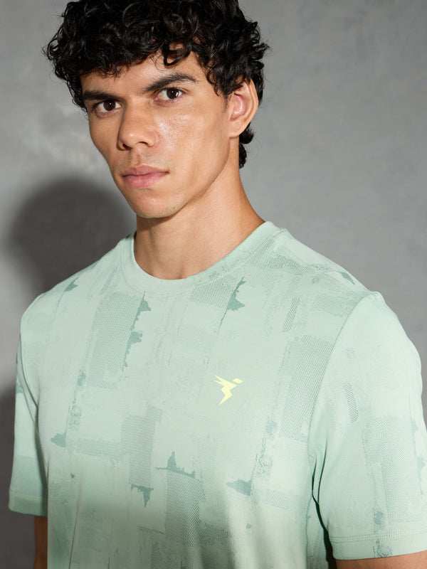 Men Jacquard Slim Fit Crew Neck T-shirt with DOUBLE COOL