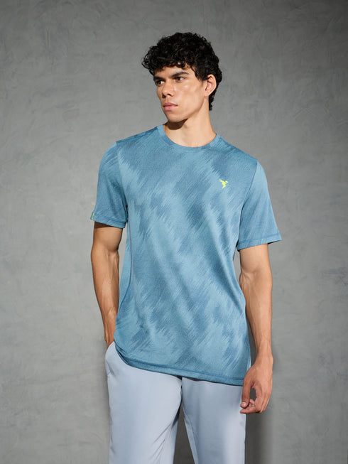Men Jacquard Slim Fit Crew Neck T-shirt with DOUBLE COOL