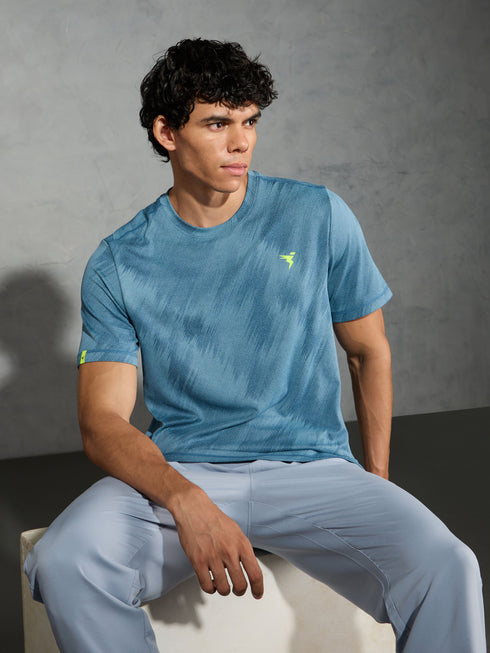Men Jacquard Slim Fit Crew Neck T-shirt with DOUBLE COOL