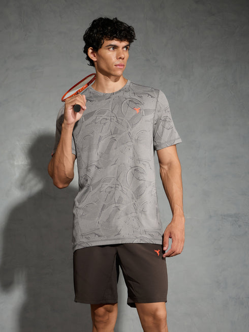 Men Jacquard Slim Fit Crew Neck T-shirt with DOUBLE COOL