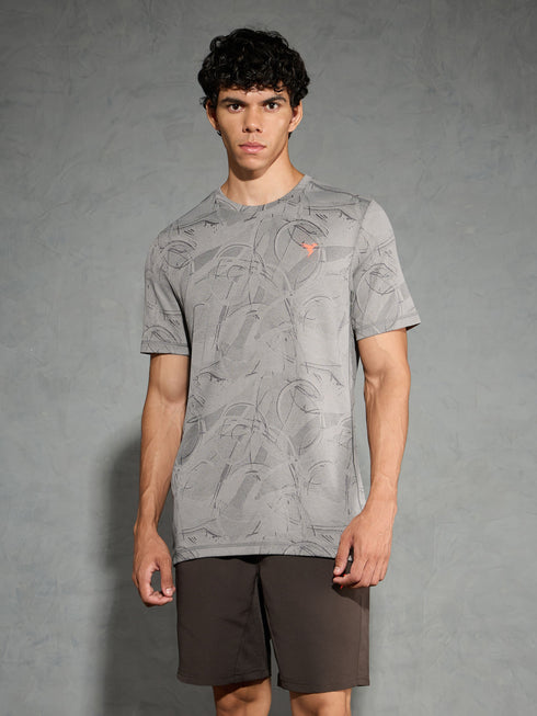 Men Jacquard Slim Fit Crew Neck T-shirt with DOUBLE COOL