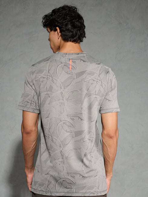 Men Jacquard Slim Fit Crew Neck T-shirt with DOUBLE COOL