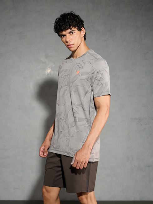 Men Jacquard Slim Fit Crew Neck T-shirt with DOUBLE COOL