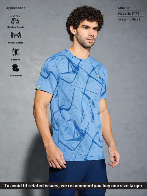 Men Jacquard Slim Fit Crew Neck T-shirt with DOUBLE COOL