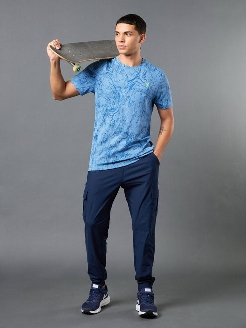 Men Jacquard Slim Fit Crew Neck T-shirt with DOUBLE COOL