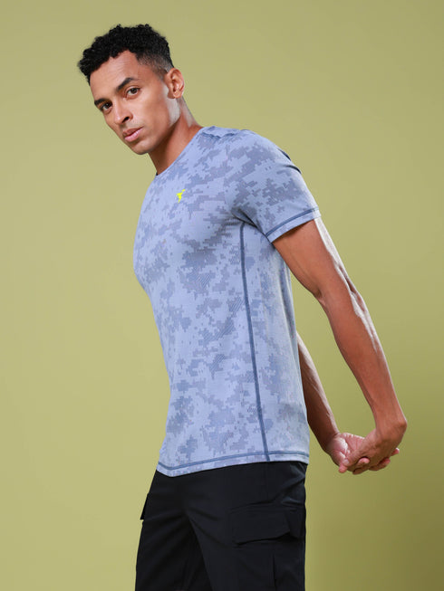 Men Jacquard Slim Fit Crew Neck T-shirt with DOUBLE COOL