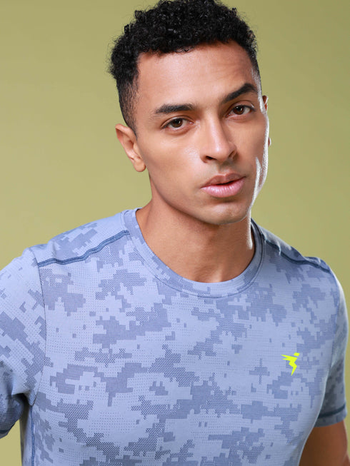 Men Jacquard Slim Fit Crew Neck T-shirt with DOUBLE COOL