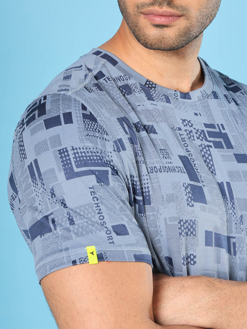 Men Jacquard Slim Fit Crew Neck T-shirt with DOUBLE COOL