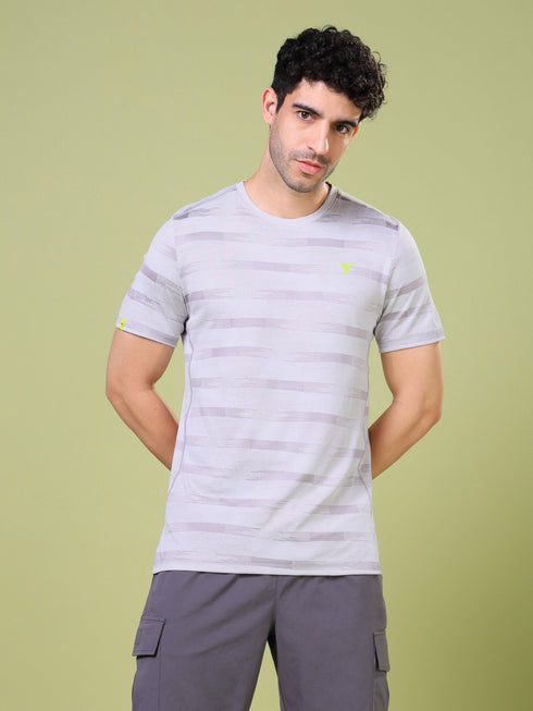 Men Jacquard Slim Fit Crew Neck T-shirt with DOUBLE COOL