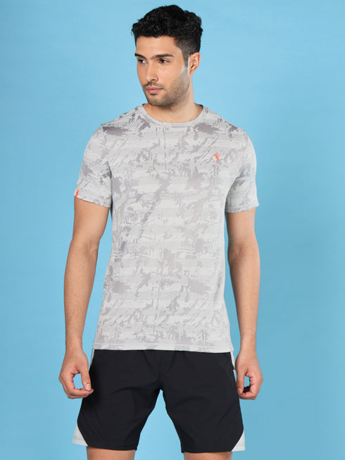 Men Jacquard Slim Fit Crew Neck T-shirt with DOUBLE COOL