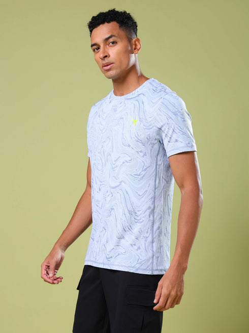 Men Jacquard Slim Fit Crew Neck T-shirt with DOUBLE COOL