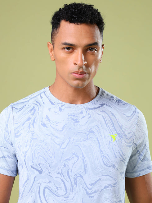 Men Jacquard Slim Fit Crew Neck T-shirt with DOUBLE COOL