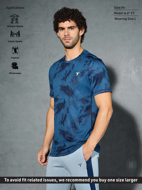 Men Jacquard Slim Fit Crew Neck T-shirt with DOUBLE COOL