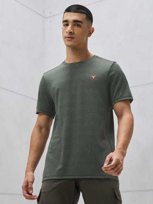 Men Jacquard Slim Fit Crew Neck T-shirt with DOUBLE COOL