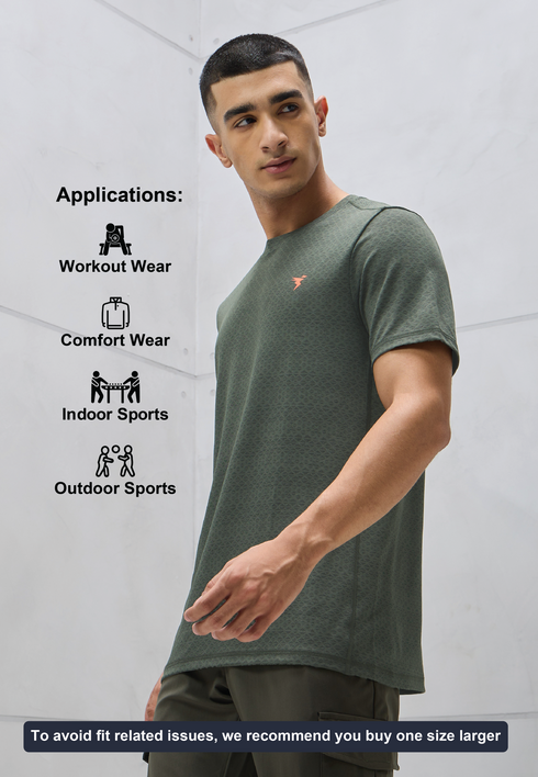 Men Jacquard Slim Fit Crew Neck T-shirt with DOUBLE COOL
