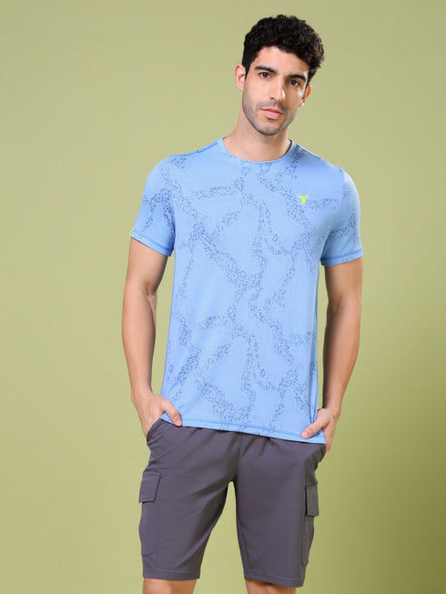 Men Jacquard Slim Fit Crew Neck T-shirt with DOUBLE COOL