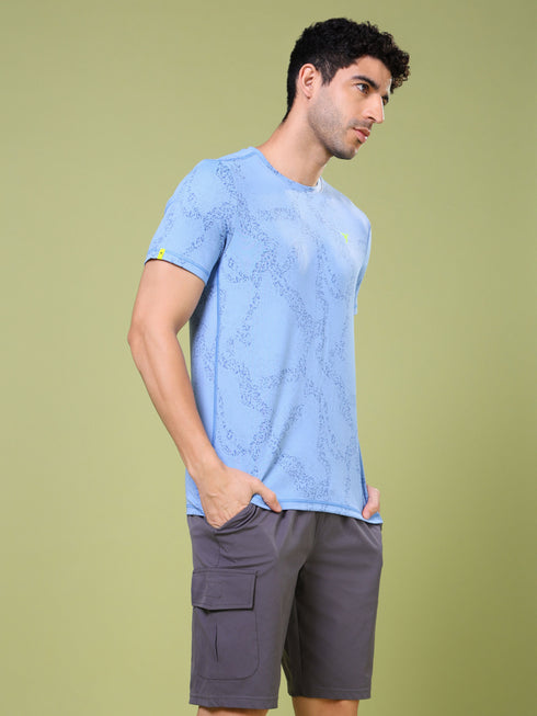 Men Jacquard Slim Fit Crew Neck T-shirt with DOUBLE COOL