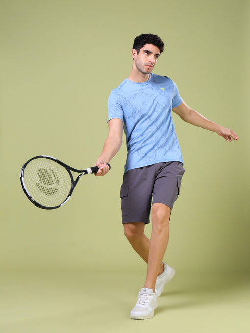 Men Jacquard Slim Fit Crew Neck T-shirt with DOUBLE COOL