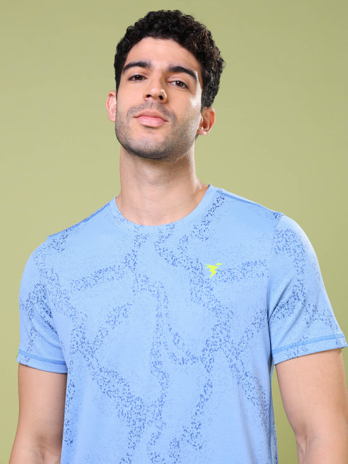Men Jacquard Slim Fit Crew Neck T-shirt with DOUBLE COOL