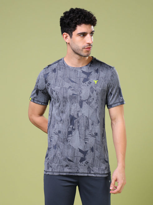 Men Jacquard Slim Fit Crew Neck T-shirt with DOUBLE COOL