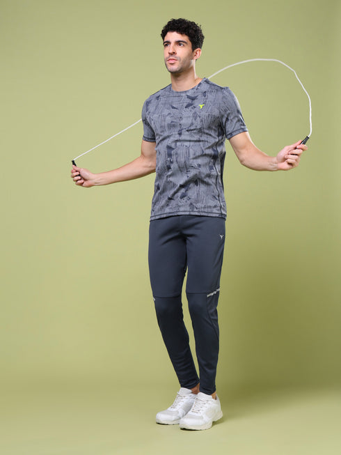 Men Jacquard Slim Fit Crew Neck T-shirt with DOUBLE COOL