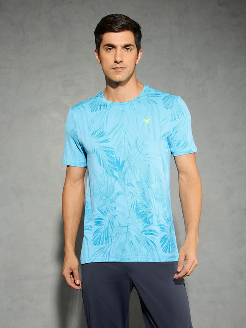 Men Jacquard Slim Fit Crew Neck T-shirt with DOUBLE COOL