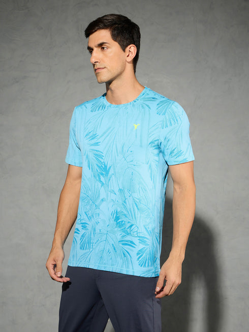 Men Jacquard Slim Fit Crew Neck T-shirt with DOUBLE COOL