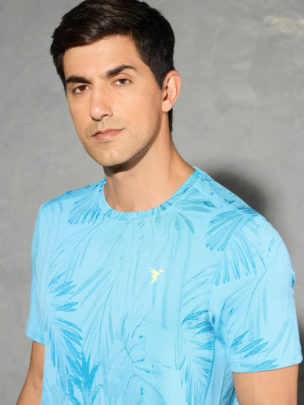 Men Jacquard Slim Fit Crew Neck T-shirt with DOUBLE COOL