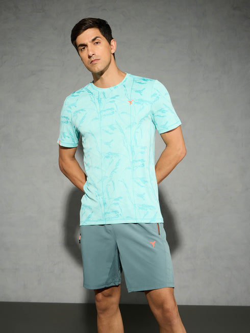 Men Jacquard Slim Fit Crew Neck T-shirt with DOUBLE COOL