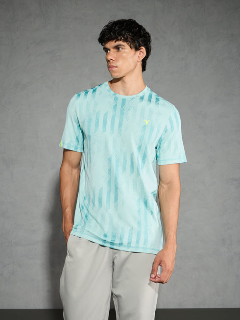 Men Jacquard Slim Fit Crew Neck T-shirt with DOUBLE COOL