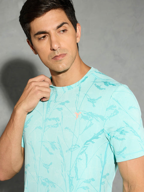 Men Jacquard Slim Fit Crew Neck T-shirt with DOUBLE COOL