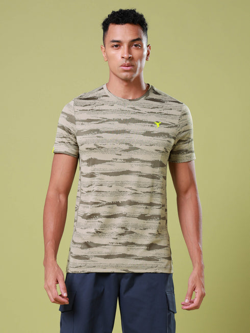 Men Jacquard Slim Fit Crew Neck T-shirt with DOUBLE COOL