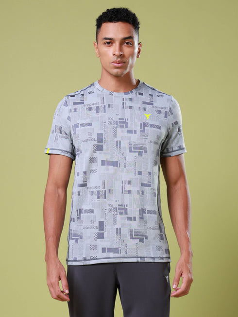 Men Jacquard Slim Fit Crew Neck T-shirt with DOUBLE COOL