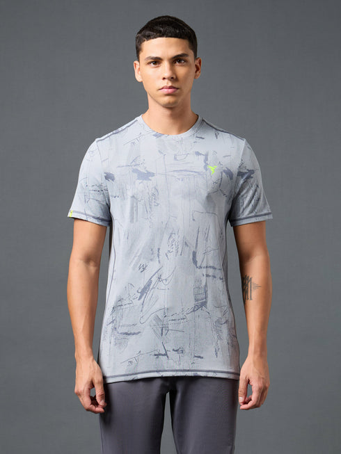 Men Jacquard Slim Fit Crew Neck T-shirt with DOUBLE COOL