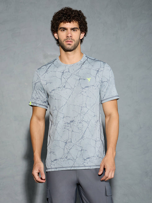 Men Jacquard Slim Fit Crew Neck T-shirt with DOUBLE COOL