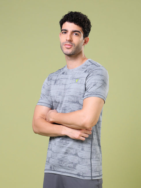 Men Jacquard Slim Fit Crew Neck T-shirt with DOUBLE COOL