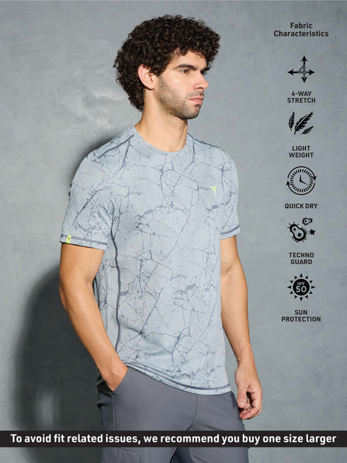 Men Jacquard Slim Fit Crew Neck T-shirt with DOUBLE COOL