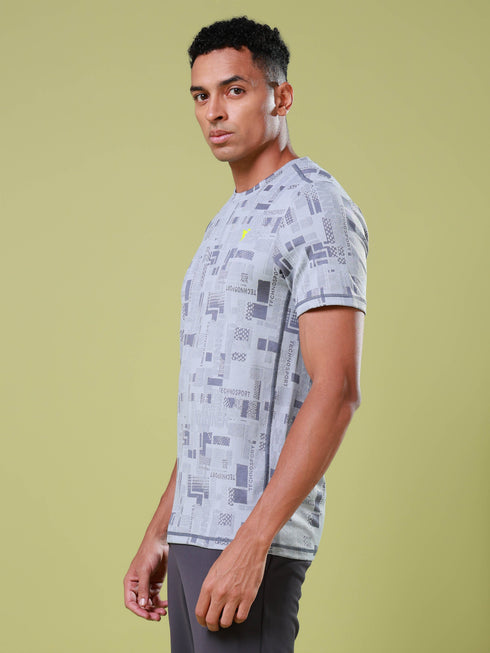 Men Jacquard Slim Fit Crew Neck T-shirt with DOUBLE COOL