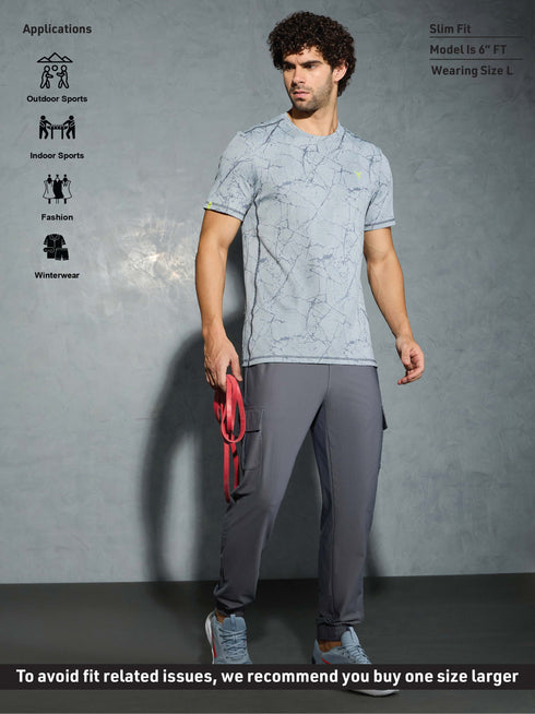 Men Jacquard Slim Fit Crew Neck T-shirt with DOUBLE COOL