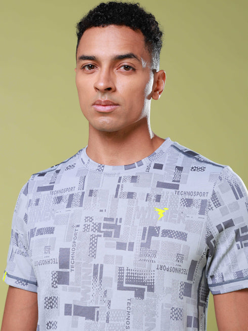 Men Jacquard Slim Fit Crew Neck T-shirt with DOUBLE COOL