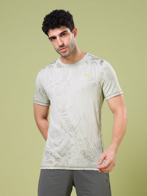 Men Jacquard Slim Fit Crew Neck T-shirt with DOUBLE COOL