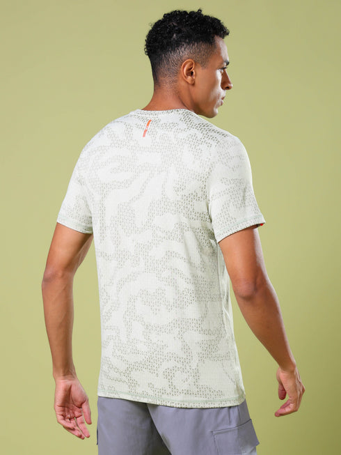Men Jacquard Slim Fit Crew Neck T-shirt with DOUBLE COOL