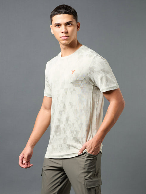 Men Jacquard Slim Fit Crew Neck T-shirt with DOUBLE COOL