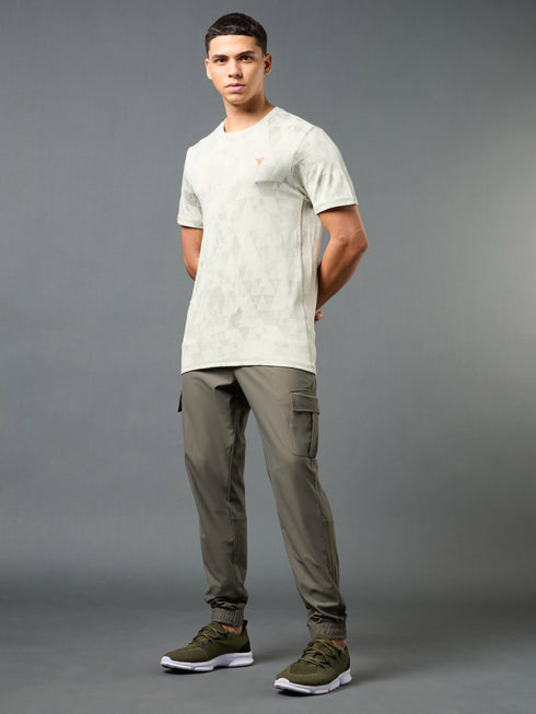 Men Jacquard Slim Fit Crew Neck T-shirt with DOUBLE COOL