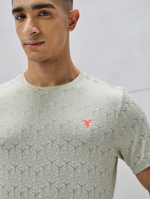 Men Jacquard Slim Fit Crew Neck T-shirt with DOUBLE COOL