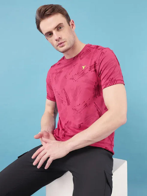 Men Jacquard Slim Fit Crew Neck T-shirt with DOUBLE COOL