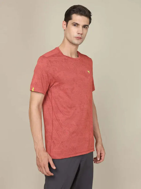 Men Jacquard Slim Fit Crew Neck T-shirt with DOUBLE COOL