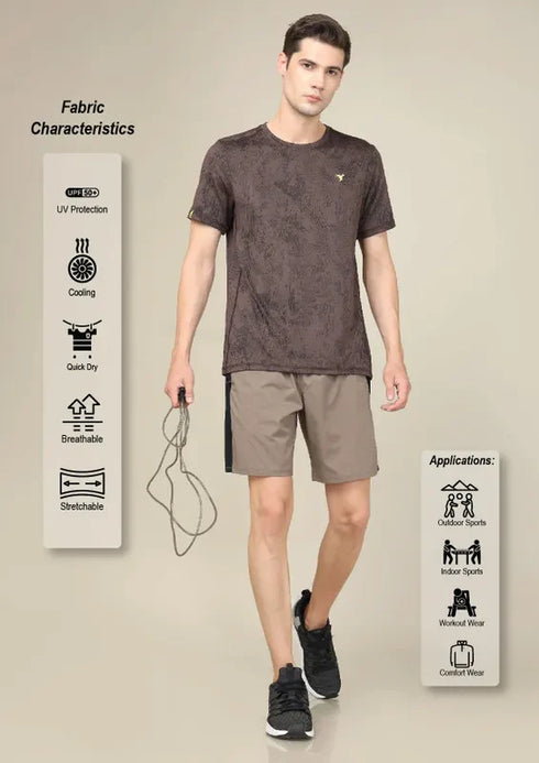 Men Jacquard Slim Fit Crew Neck T-shirt with DOUBLE COOL