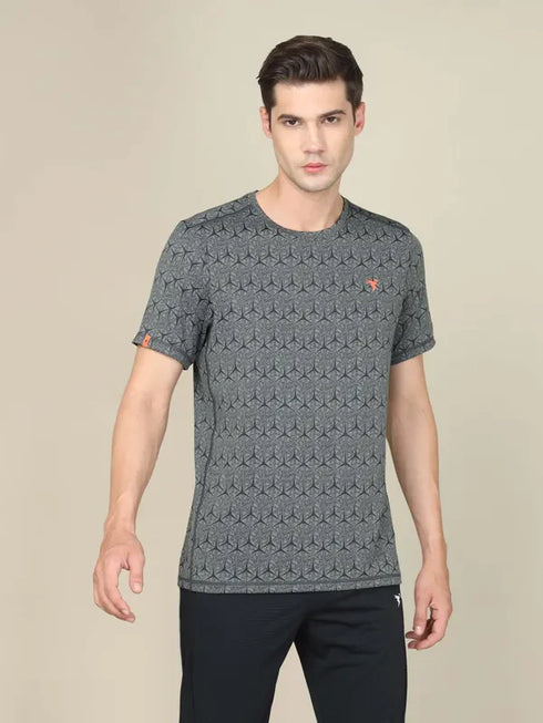 Men Jacquard Slim Fit Crew Neck T-shirt with DOUBLE COOL